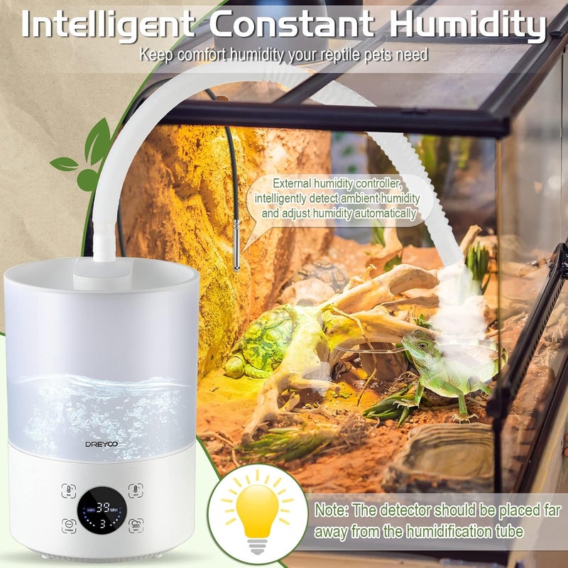 Dreyoo Smart Reptile Fogger Humidifiers with Humidity Control, Reptile Terrarium Humidifier Smart Touch, 3 Grades Adjustable Fogger with Hose for Reptile Amphibians Herps Snakes Plants - Image 3